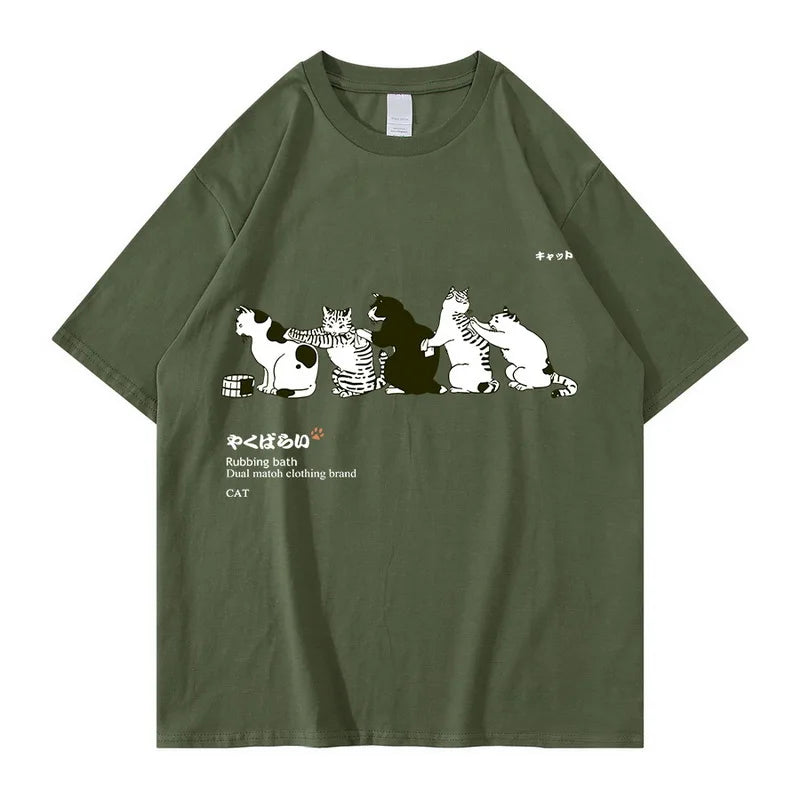 Unisex T-Shirt Streetwear Japanese Kanji Harajuku Funny Cat - myfunfarm