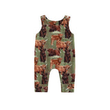 0-24M Baby Summer Casual Jumpsuit Sleeveless Cartoon Cattle Print