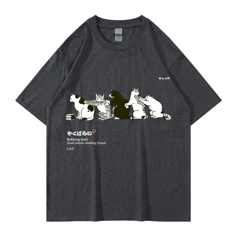 Unisex T-Shirt Streetwear Japanese Kanji Harajuku Funny Cat - myfunfarm