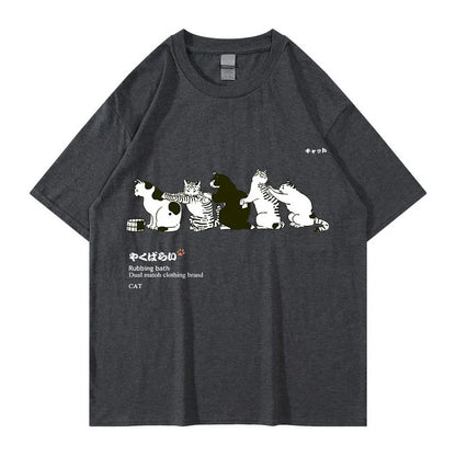 Unisex T-Shirt Streetwear Japanese Kanji Harajuku Funny Cat - myfunfarm
