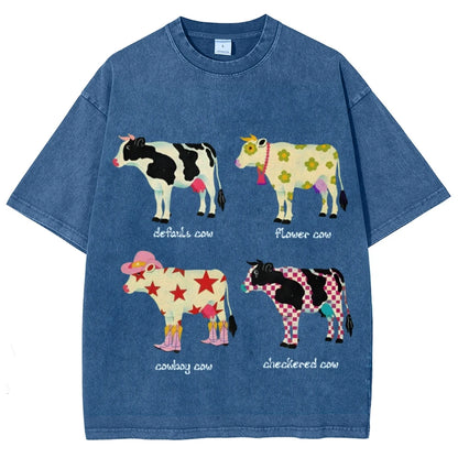 Cute Cartoon Cow Print T-Shirt Pure Cotton Washed - myfunfarm