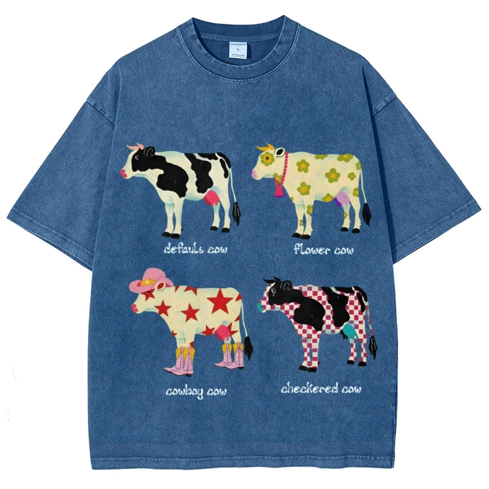 Cute Cartoon Cow Print T-Shirt