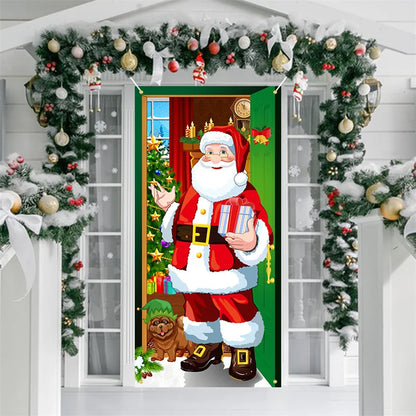 Christmas Outdoor Photo Santa Claus and Dog Background Hanging Decoration for Home
