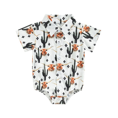 Summer Newborn Baby Boys Shirts Bodysuits 5 Colors Cattle Cactus Print - myfunfarm