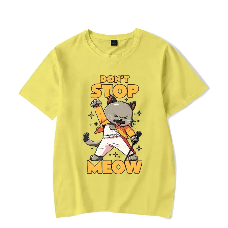 DON’T STOP MEOW Women T-Shirt Printing Singing Cat - myfunfarm