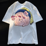 Cute Little Pig Plush Embroidered Short Sleeve Women's T-shirt
