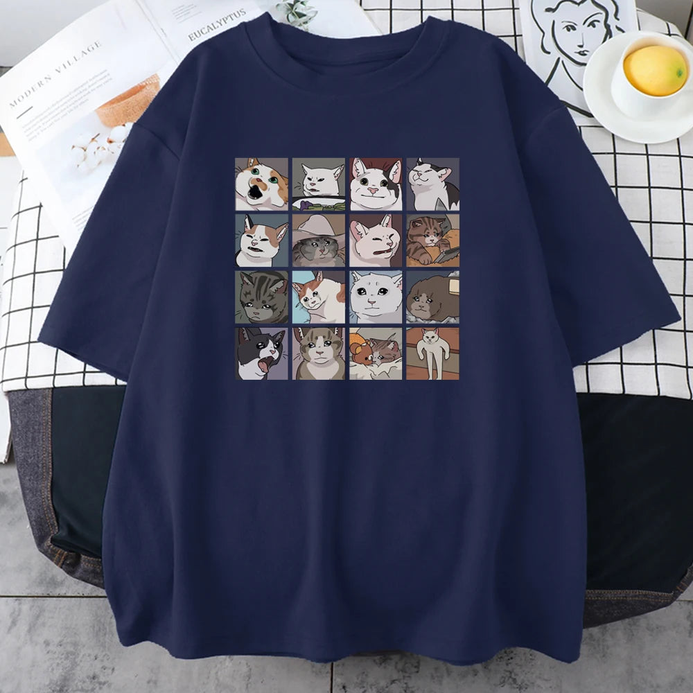 Meme Cats Puzzle Creativity Printed  Funny Oversize T-Shirts - myfunfarm