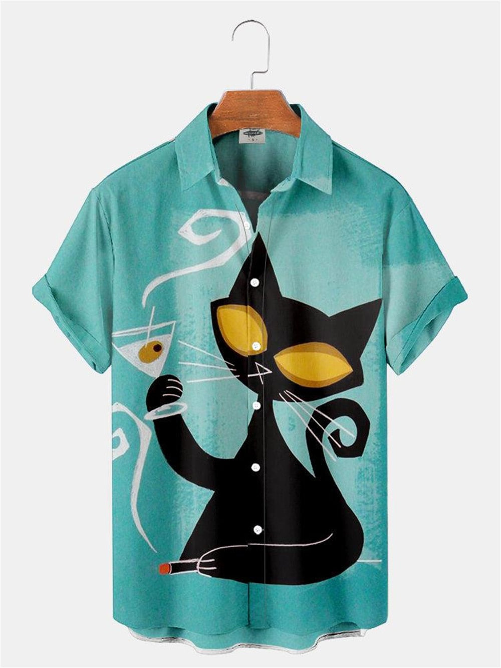Hawaiian Shirt Cute Cartoon Cat print - myfunfarm