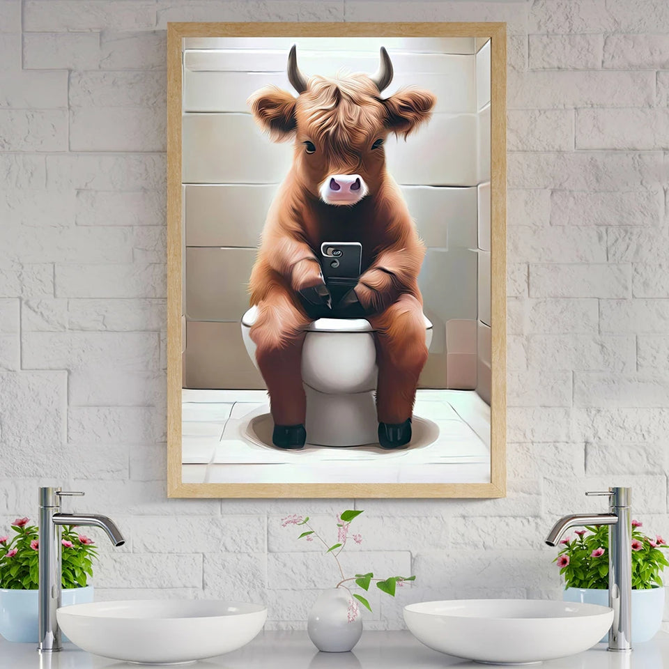 Highland Cow Bathroom Toilet Art Poster Funny