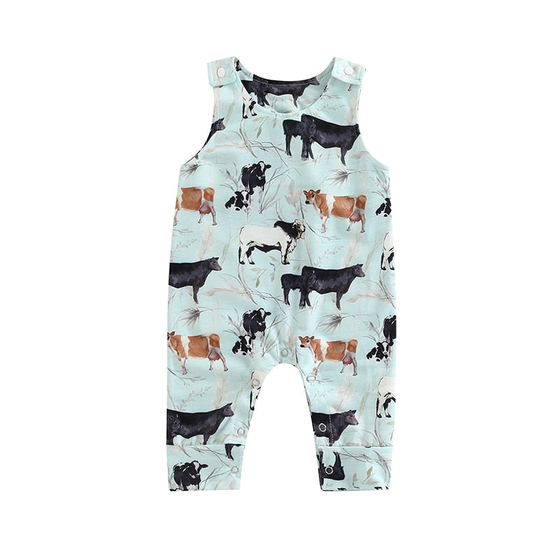 0-24M Baby Summer Casual Jumpsuit Sleeveless Cartoon Cattle Print