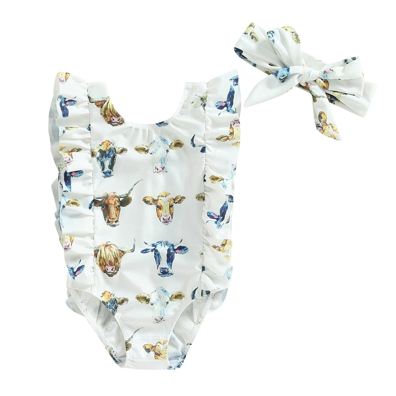 Summer Toddler Newborn Baby Girls Swimsuits Cactus/Cattle/Horse - myfunfarm