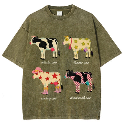 Cute Cartoon Cow Print T-Shirt Pure Cotton Washed - myfunfarm