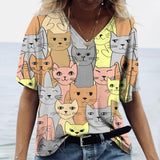 Cartoon Cats Print Women T-Shirt