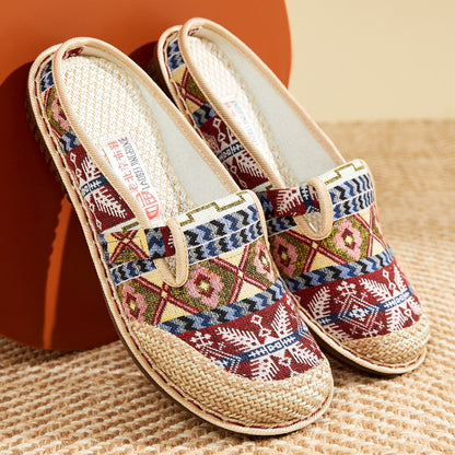 Women Linen Slipper Ethnic Embroidery Summer