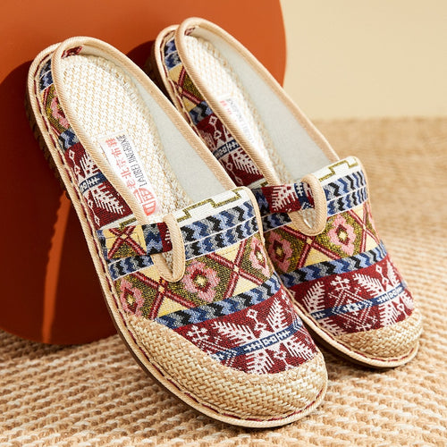 Women Linen Slipper Ethnic Embroidery Summer