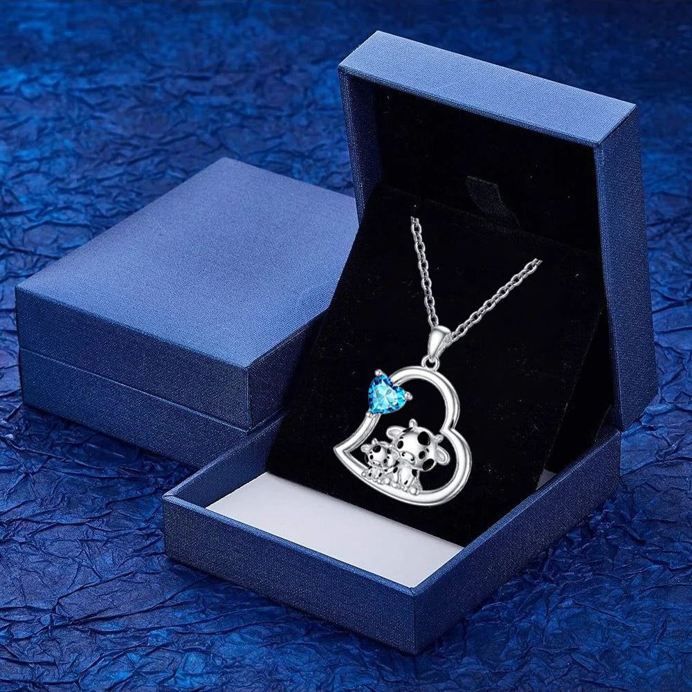 Cute Fashion Cow Love Rhinestone Heart Pendant Necklace - myfunfarm