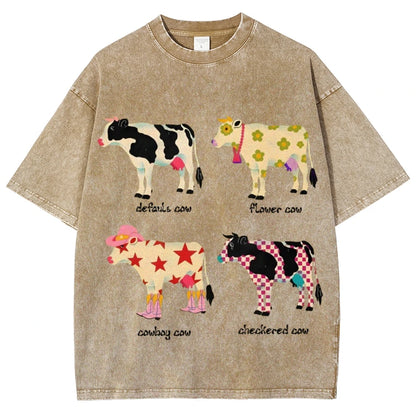 Cute Cartoon Cow Print T-Shirt Pure Cotton Washed - myfunfarm