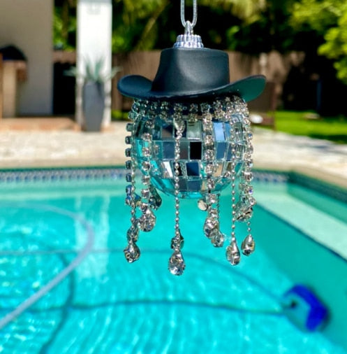 Rhinestone Cowgirl Disco Ball Party Hanging Car Rear View Mirror Accessory - myfunfarm