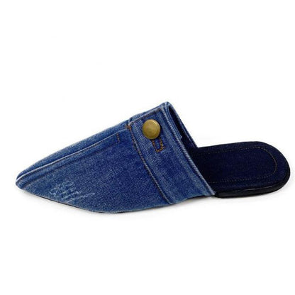 Handmade Denim Slippers Pointed Toe - myfunfarm