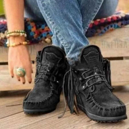 Women Faux Suede Boots Autumn Causal Lace Up Round Toe  Ankle Boots Vintage Solid - myfunfarm