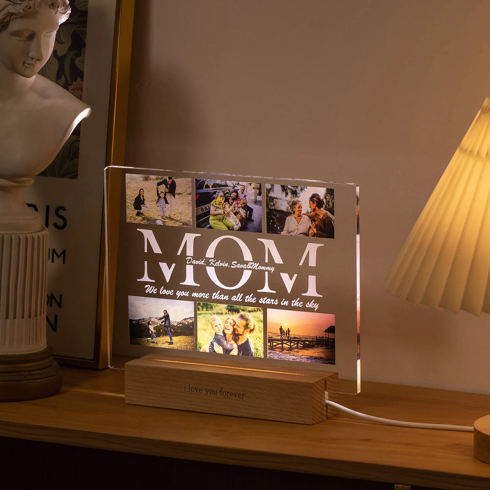 Personalized Custom Photo and Names, 3D Acrylic Lamp Customized Bedroom NightLight for MOM DAD LOVE Family Day Christmas Birthday Gift