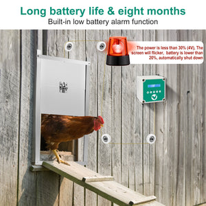 Automatic Chicken Coop Door Openers Controller LCD Timer Light Sensor Solar Battery Electric Power Poultry House Flap 0.8kg
