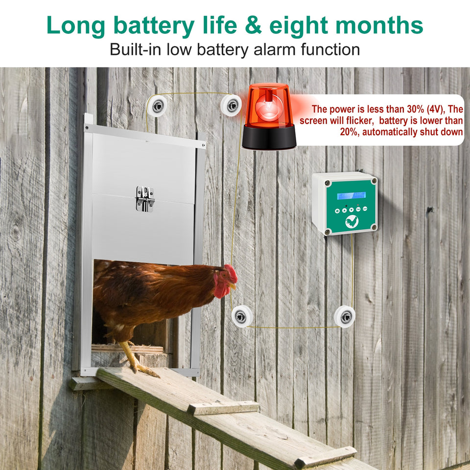 Automatic Chicken Coop Door Openers Controller LCD Timer Light Sensor Solar Battery Electric Power Poultry House Flap 0.8kg