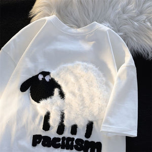Cute Cartoon Black Sheep Embroidered women's T-Shirts