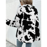 Women's Clothing Cow Pattern Plush Lamb Plush Sweater Jacket Cardigan Sweater Jacket Woman  casacos de inverno feminino