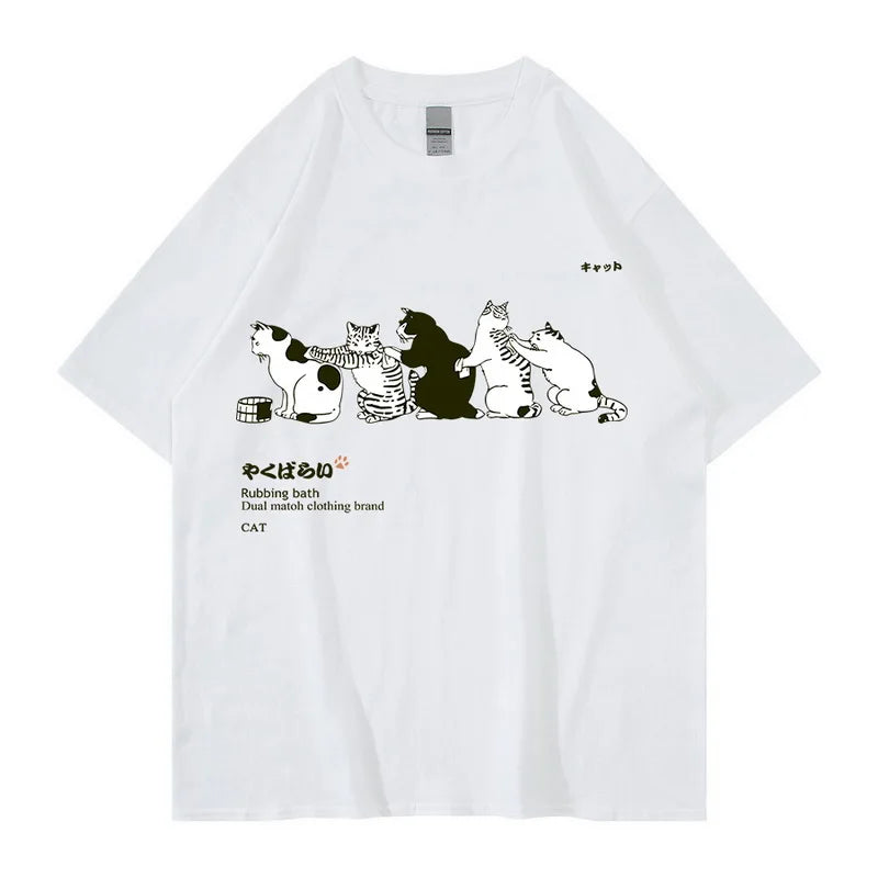 Unisex T-Shirt Streetwear Japanese Kanji Harajuku Funny Cat - myfunfarm