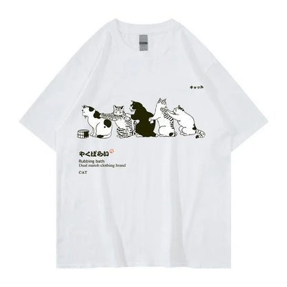 Unisex T-Shirt Streetwear Japanese Kanji Harajuku Funny Cat - myfunfarm