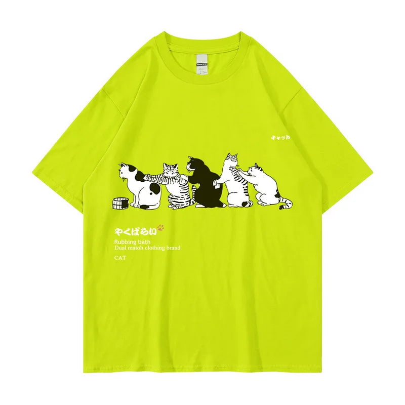 Unisex T-Shirt Streetwear Japanese Kanji Harajuku Funny Cat - myfunfarm