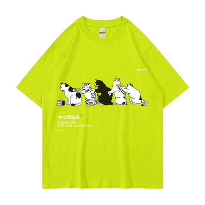 Unisex T-Shirt Streetwear Japanese Kanji Harajuku Funny Cat - myfunfarm