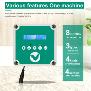 Automatic Chicken Coop Door Openers Controller LCD Timer Light Sensor Solar Battery Electric Power Poultry House Flap 0.8kg