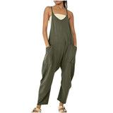 Women Casual Jumpsuit Summer Solid Loose Wide Leg Pants Bib Overall Pocket