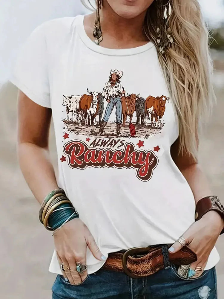 Always Ranchy Women's T-shirt Summer Western Style Country Vintage