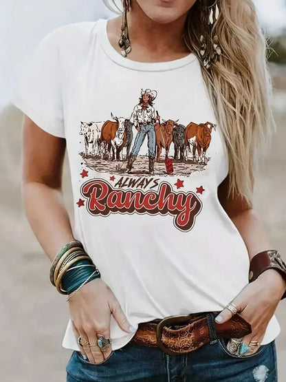 Always Ranchy Women's T-shirt Summer Western Style Country Vintage