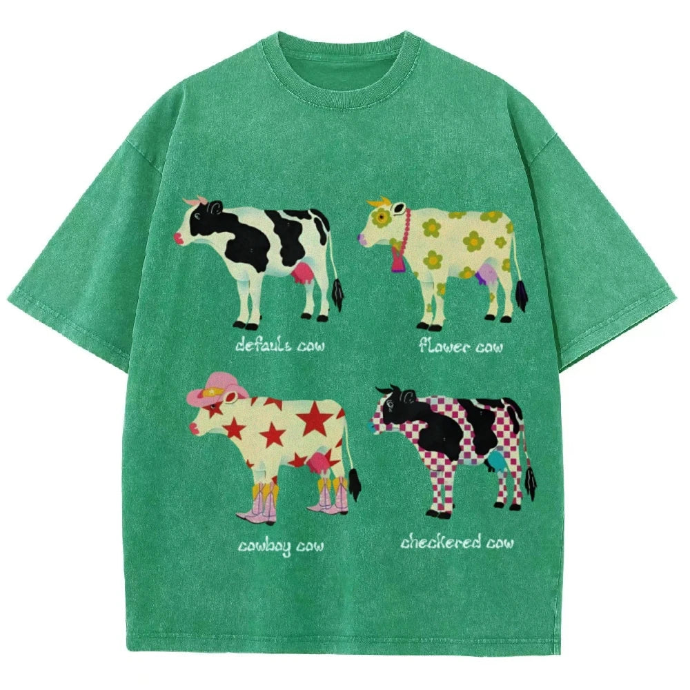 Cute Cartoon Cow Print T-Shirt Pure Cotton Washed - myfunfarm