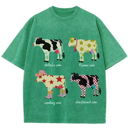Cute Cartoon Cow Print T-Shirt Pure Cotton Washed - myfunfarm