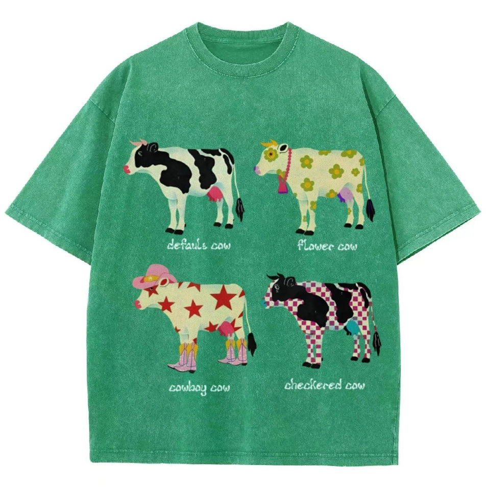 Cute Cartoon Cow Print T-Shirt