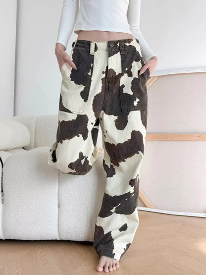 Cow Pattern Jeans Pants For Women