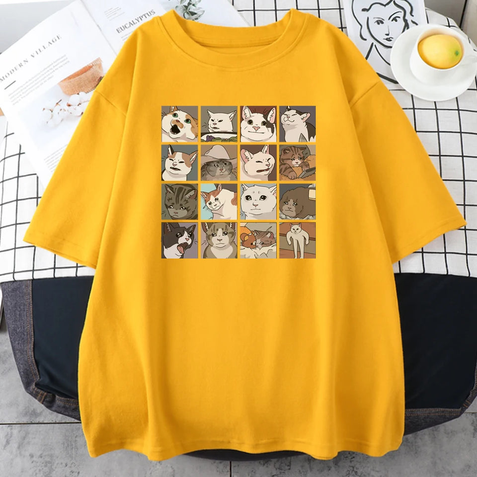 Meme Cats Puzzle Creativity Printed  Funny Oversize T-Shirts - myfunfarm