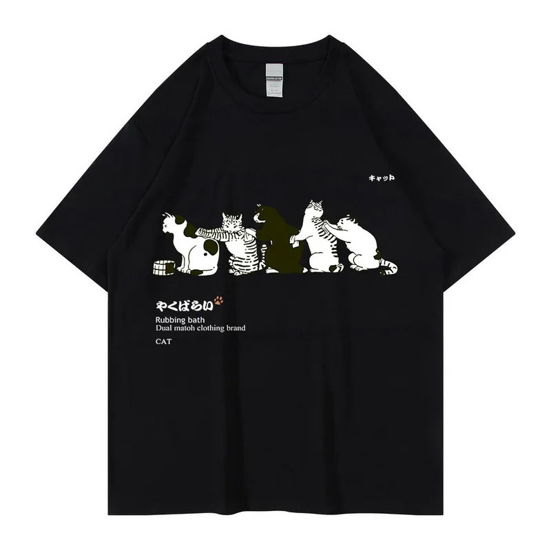 Unisex T-Shirt Streetwear Japanese Kanji Harajuku Funny Cat - myfunfarm