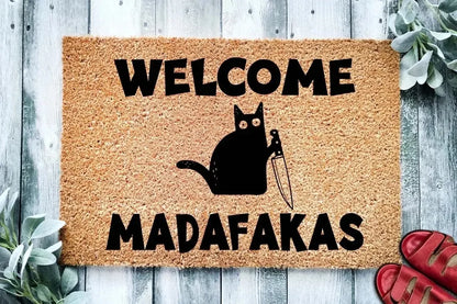 Dark Cat Welcome Madafakas Full Print Doormat Fun  Home Decor - myfunfarm