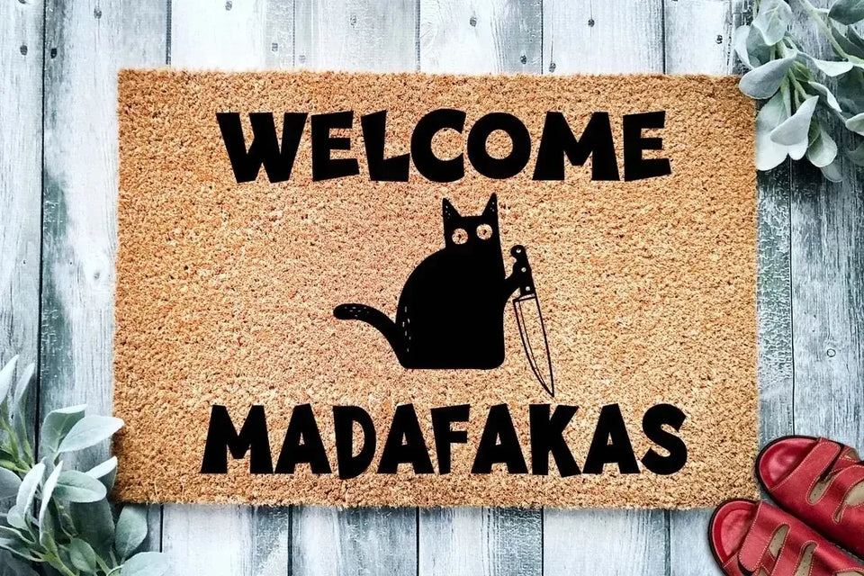 Dark Cat Welcome Madafakas Full Print Doormat Fun  Home Decor