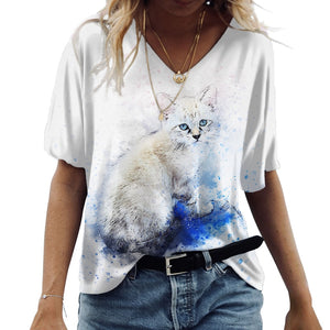 Cartoon Cats Print Women T-Shirt