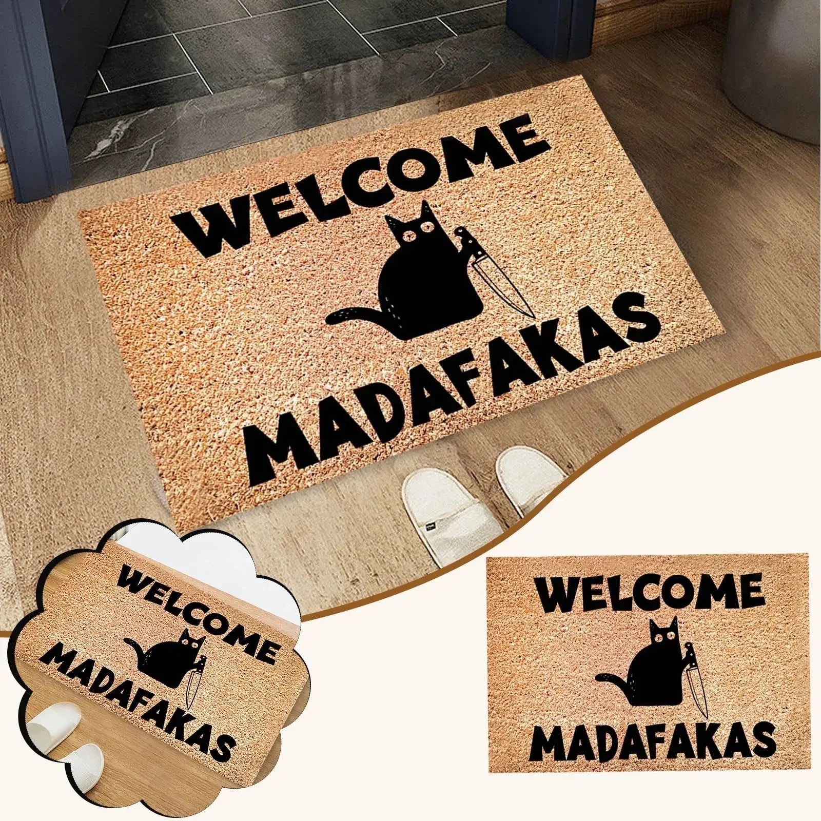 Dark Cat Welcome Madafakas Full Print Doormat Fun  Home Decor - myfunfarm