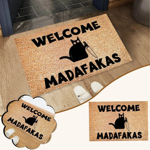 Dark Cat Welcome Madafakas Full Print Doormat Fun  Home Decor