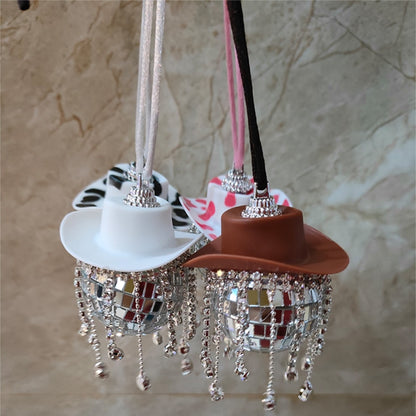 Rhinestone Cowgirl Disco Ball Party Hanging Car Rear View Mirror Accessory - myfunfarm