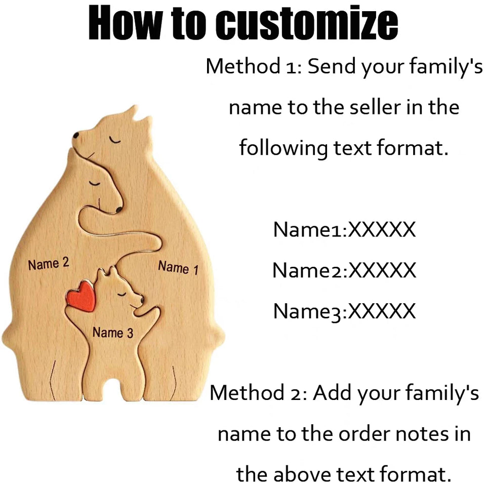 Engraving DIY Bear Family Wooden Puzzle Personalized